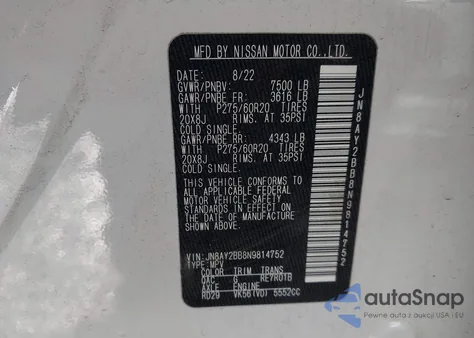 2022 Nissan Armada Sl 4Wd from USA, damaged, VIN JN8AY2BB8N9814752